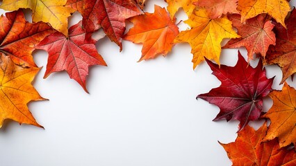 Wall Mural - colorful autumn leaves arranged on a blank surface for decoration