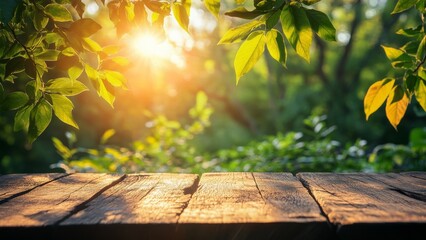 Wall Mural - evening sunlight filtering through lush green leaves in forest