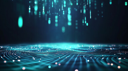 Poster - digital landscape filled with glowing lines and dots creating a futuristic atmosphere at night
