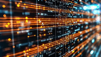 Poster - Digital data visualization with glowing elements and intricate network structures in high definition