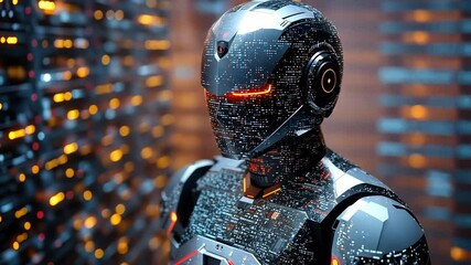 Poster - Futuristic humanoid robot with neon accents set in a high-tech environment
