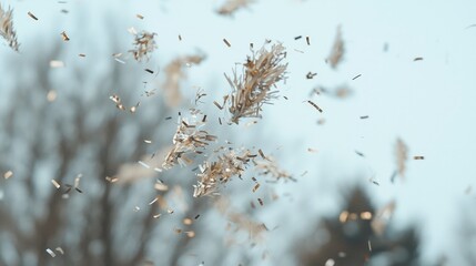 Wall Mural - Golden confetti falling against a blurred background.