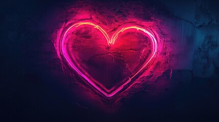 Poster - Neon Heart Design with Vibrant Pink and Purple Glow on Dark Wall