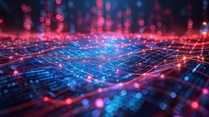 Poster - Abstract digital landscape with glowing nodes and interconnected lines.