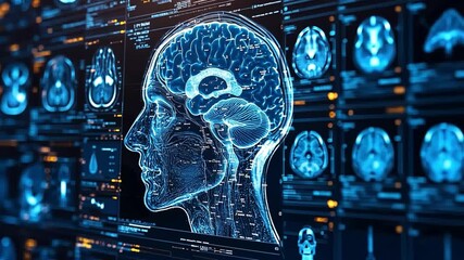 Poster - Advanced AI technology visualizes human brain structure and function in detailed 4K display