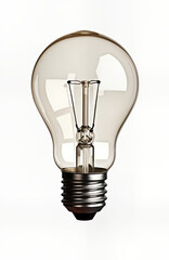 Poster - Classic light bulb isolated on white background. Image shows detail of bulb, metal base. Simple design embodies innovation, bright ideas. Useful for tech, design projects. Suitable for educational