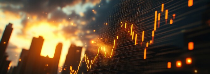 Poster - A double exposure city skyline graph chart diagram illustrates the financial concept of investment.