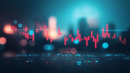 Poster - Graph of big data on city backdrop. Investment analysis and trade technology. Financial plan and strategy for business growth. Analyses of finance graphs and graphs for market investing.