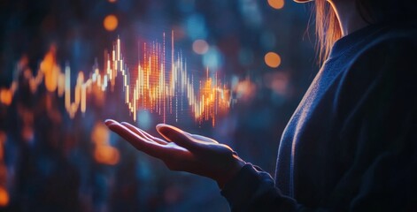 Poster - Businessman or trader is shown growing hologram stock, investing in trading. Stock market, business growth, progress or success concept.