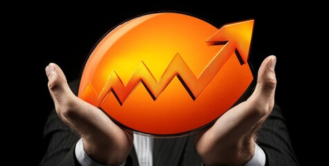 Poster - On a trader or investor's hands are displayed virtual stock chart graphics, investment planning and strategy, stock markets, mutual funds, bonds, digital assets.