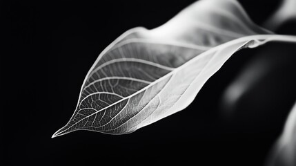 Poster - Delicate leaf with intricate veins illuminated against a dark background showcasing nature's beauty and detail