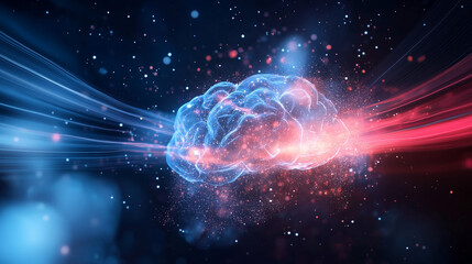 Poster - Colorful digital representation of a brain with swirling energy in a cosmic background