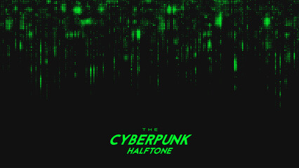 Poster - Abstract vector green cyberpunk halftone sound wave. Scrathed dotted texture element.