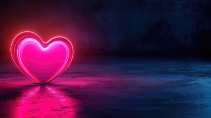 Poster - Neon Heart Shape Glow Against Dark Background for Digital Design