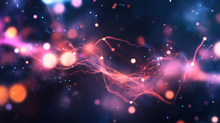 Poster - Flowing abstract lines and glowing particles create a colorful cosmic background
