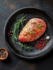 Wall Mural - chicken breast steak, cooking, protein background, poster design, realistic, hd, copy space