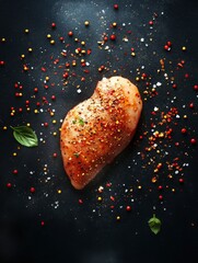 Wall Mural - chicken breast steak, cooking, protein background, poster design, realistic, hd, copy space
