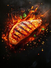 Wall Mural - chicken breast steak, cooking, protein background, poster design, realistic, hd, copy space