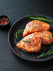 Wall Mural - chicken breast steak, cooking, protein background, poster design, realistic, hd, copy space
