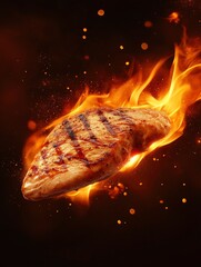 Wall Mural - chicken breast steak, cooking, protein background, poster design, realistic, hd, copy space