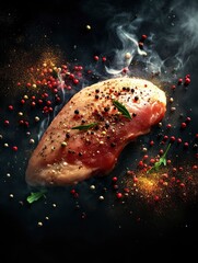 Wall Mural - chicken breast steak, cooking, protein background, poster design, realistic, hd, copy space