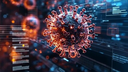 Poster - Vivid representation of a virus interacting with digital data in a 4k environment