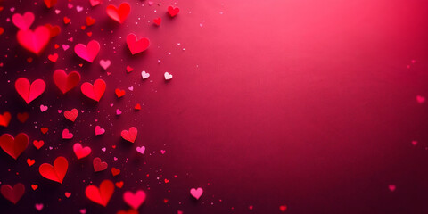 Wall Mural - Happy valentine's day background with hearts and flowers, space for text