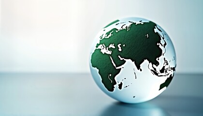 Fototapete - Digital globe model shows earth map. Globe on transparent background. Green continents, white oceans visible. Modern design futuristic, abstract. Image shows global network concept. Globe highlighted