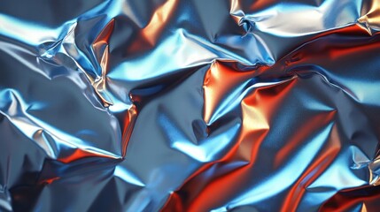 Poster - A close-up of crumpled metallic foil in blue and red tones, showcasing texture and color.