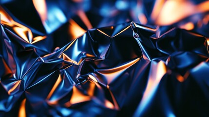 Aufkleber - A close-up of crumpled metallic foil reflecting vibrant blue and orange hues.