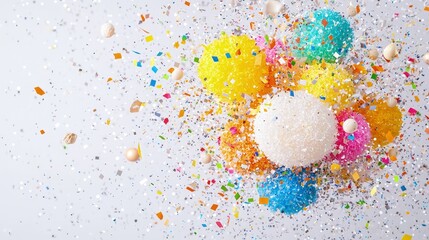 Wall Mural - Colorful spheres exploding with confetti.