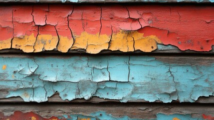 Poster - A close-up of peeling paint on wooden planks in vibrant colors.