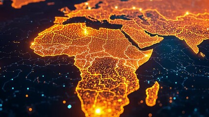 Poster - Illuminated map of Africa showcasing city lights and connectivity in 4k quality