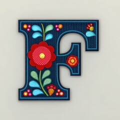 Digital Artwork Featuring the Letter F in Lerz Standard Scale With Floral Design. Generative AI