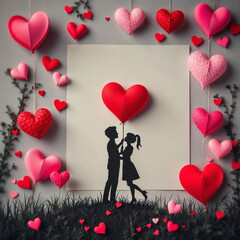 Wall Mural - Happy valentine's day background with hearts and flowers, space for text