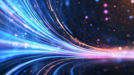 Poster - colorful light trails create a dynamic visual effect in a dark setting with sparkling particles