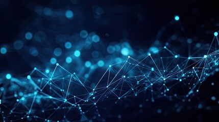 Poster - Abstract Digital Wave Background with Bright Blue Particles and Lines
