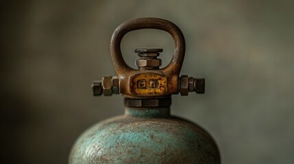Poster - Vintage Metal Gas Cylinder with Weathered Patina and Valve Detail