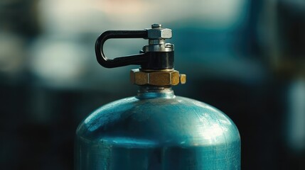 Poster - Close-up of a Steel Gas Cylinder Valve with a Metal Handle