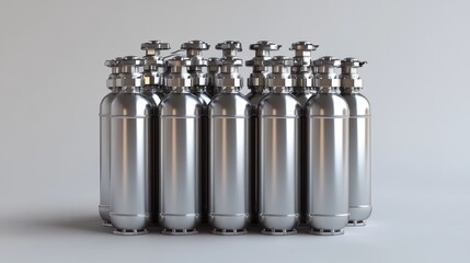 Poster - Metallic Gas Cylinders arranged on a neutral background for storage