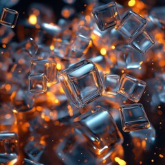 Poster - Translucent Glass Cubes Amidst Glowing Orange Sparks