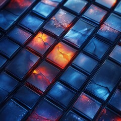 Poster - Glowing Blue and Orange Abstract Tile Background Design
