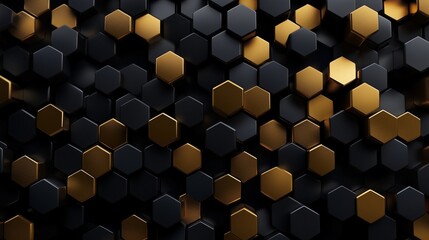 Poster - Hexagonal patterns with black and gold colors create a modern and stylish design in digital art