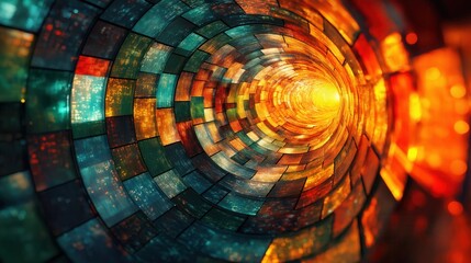 Poster - Colorful Abstract Circular Tunnel with Light