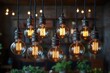 © Mariia - Hanging glowing light bulbs creating a warm atmosphere. A modern and elegant interior design. Perfect for stylish and minimalistic home or restaurant concepts