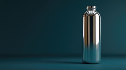 Poster - Reflective Metallic Water Bottle on Dark Background Design