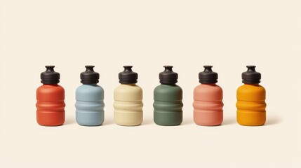 Poster - Stylish and Colorful Water Bottles Arranged on Light Background
