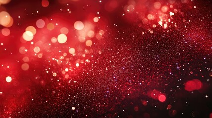 Poster - Red Glitter Background with Sparkles and Bokeh Lights Effects