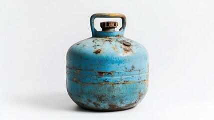 Poster - Vintage Blue Gas Cylinder with Rust on White Background