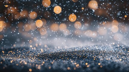 Poster - Beautiful Snowfall with Soft Bokeh Lights in a Winter Landscape